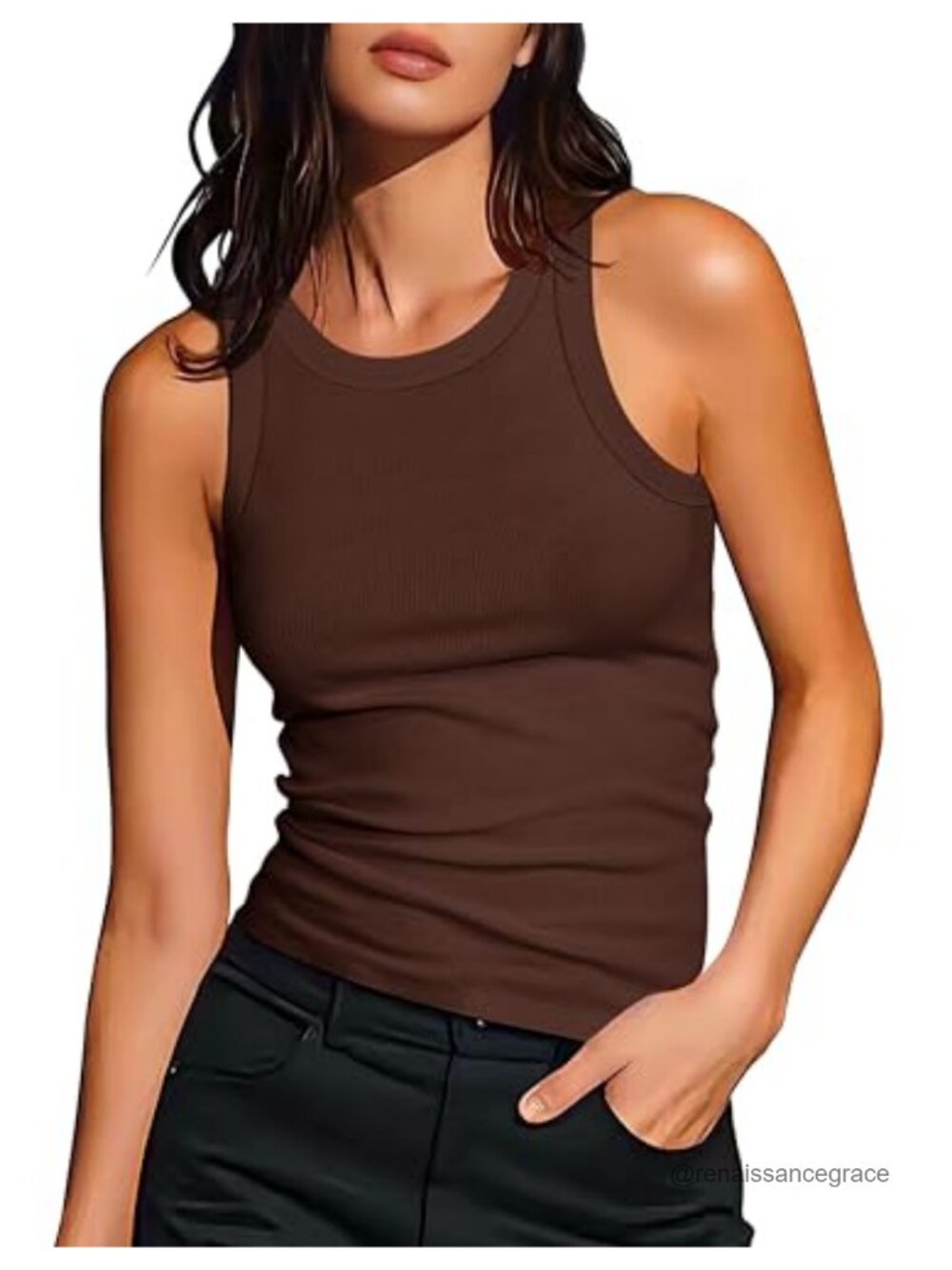 Sleeveless Ribbed Fitted Racerback High Neck Tank Top